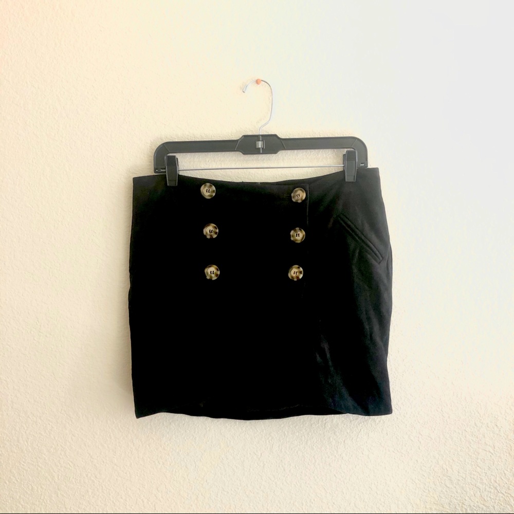 olivaceous black faux suede wrap mini skirt